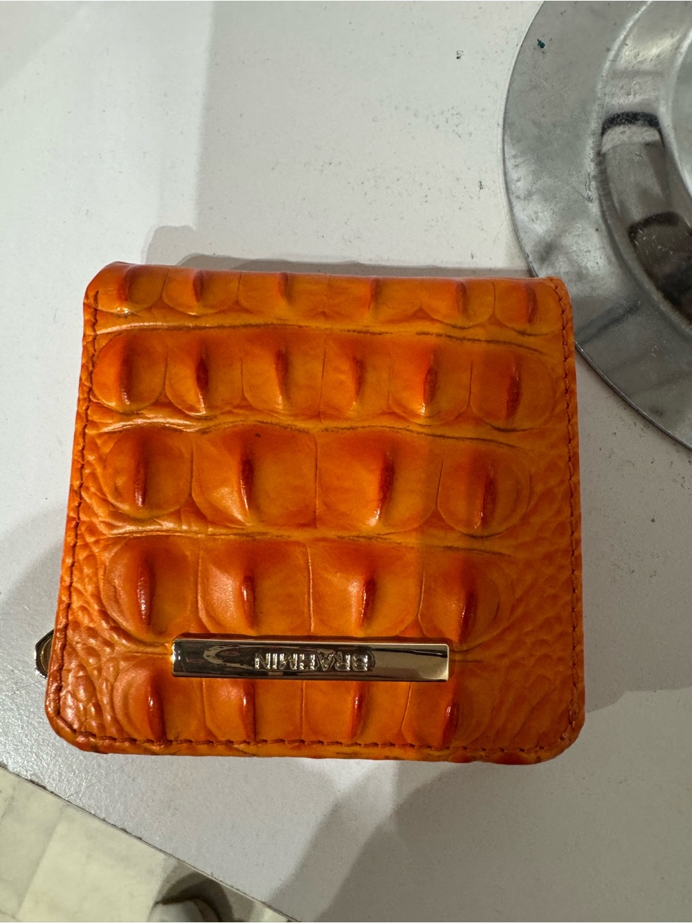 Brahmin Jane Orange Croc-Embossed Compact Wallet